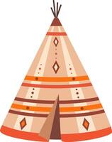 Warm colored tipi tent with decorative stripes and geometric patterns, symbolizing native american heritage and dwelling in harmony with nature vector