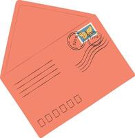 Coral colored envelope featuring a butterfly stamp, postmarks, and address lines, evoking feelings of traditional correspondence and sentimental memories vector