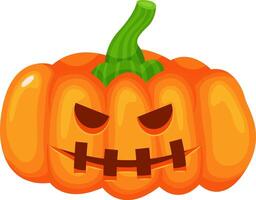 Halloween pumpkin featuring a carved, scary face with sharp teeth and a vibrant green stem, isolated against a white background, perfect for creating spooky and festive designs vector