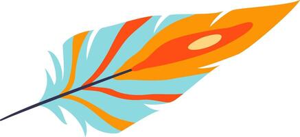 Colorful feather with intricate patterns and soft texture representing lightness, flight, and exotic beauty, suitable for nature, fashion, and design projects vector