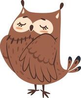 Adorable cartoon owl sleeping peacefully with eyes closed, featuring soft brown plumage and tiny claws, creating a charming and tranquil atmosphere perfect for any nursery or decor vector