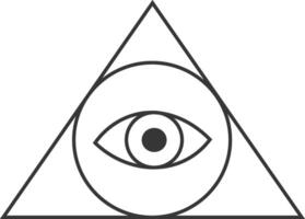 Minimalist illustration representing the Eye of Providence, enclosed within a triangle and a circle, symbolizing vision, awareness, and spiritual enlightenment on a clean white background vector