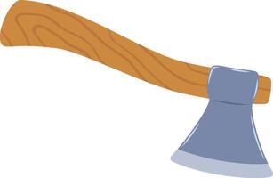 Sharp metal axe featuring a curved wooden handle, symbolizing carpentry, logging, and woodcutting tools. Isolated against a clean white background for a striking visual impact vector