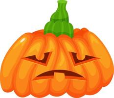 Sad carved Halloween pumpkin with a green stem, conveying negative emotions, serves as a perfect addition to spooky and humorous Halloween projects, enhancing festive designs and celebrations vector