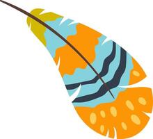 Colorful feather with light blue, orange and dark blue stripes and dots, representing lightness, freedom and softness, ideal for textile patterns or decorative elements vector