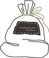 Simple illustration of a closed flour sack featuring a label and tied with a string, isolated on a white background, ideal for baking or cooking related designs vector