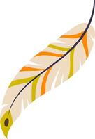 Light and colorful feather featuring soft beige, orange, and green tones, accented by a dark rachis, symbolizing lightness, hope, and a sense of freedom in nature vector