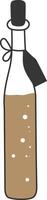 Glass bottle filled with fermenting kombucha tea, corked and secured with string, featuring a blank tag while bubbles rise energetically within the effervescent liquid vector