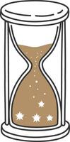 Hourglass filled with falling sand and surrounded by white stars illustrates the relentless passage of time, emphasizing the urgency of seizing every fleeting moment vector