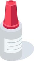 Isometric illustration of a glue bottle featuring a red hexagonal cap, blank label, and a subtle shadow, ideal for crafting, stationery, or DIY project visuals vector
