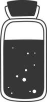 illustration featuring a closed bottle filled with sparkling dark liquid, showcasing bubbles and a cork cap, all set against a clean white background for a modern, minimalist look vector
