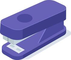Isometric illustration of purple stapler standing on white background, useful for office work and representing stationery and binding documents vector