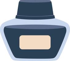 Glass inkpot with blank label containing blue ink, ideal for calligraphy, writing, and creative projects, providing a classic and elegant tool for artistic expression vector