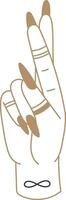 Crossed fingers adorned with an infinity symbol tattoo represent a superstitious gesture of wishing for luck, making promises, and expressing hope in a stylish, modern way vector