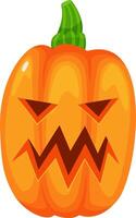 Jack o' lantern with carved scary face showing teeth and angry eyes, perfect for halloween decorations and themed projects, isolated on white background vector