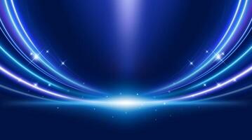 Abstract blue curved light rays with sparkling particles. Futuristic technology or modern background. vector