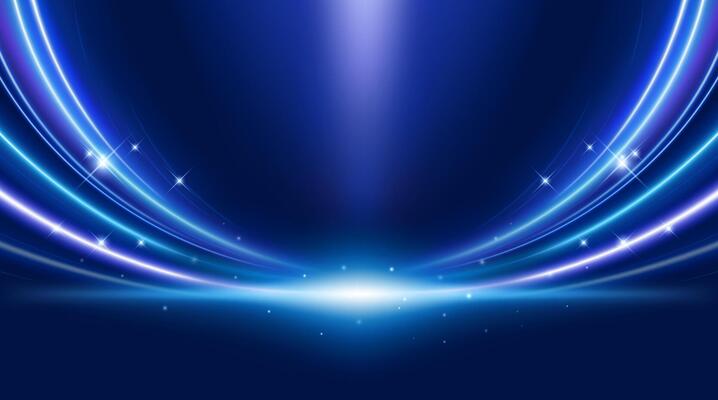 Abstract blue curved light rays with sparkling particles. Futuristic technology or modern background.
