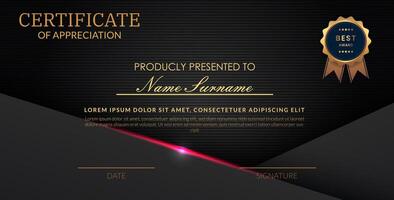 Creative certificate of appreciation best award template with abstract black pink light background, Use for print, certificate, diploma, graduation vector