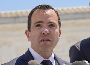 New Jersey Attorney General Matthew J. Platkin speaks to the media after justices heard oral arguments in Trump v. CASA, Inc. At issue in the case is if the Supreme Court should stay the district courts' nationwide preliminary injunctions on the Trump administration’s executive order ending birthright citizenship. editorial_image