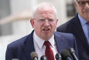 Former Trump Attorney John Eastman speaking to the media outside the Supreme Court after justices heard oral arguments in Trump v. CASA, Inc. At issue in the case is if the Supreme Court should stay the district courts' nationwide preliminary injunctions on the Trump administration’s executive order ending birthright citizenship. editorial_image