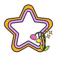 Star rainbow frame. Retro rainbow frame. Pop retro groovy frame with retro flowers. 14 vector