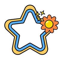 Star rainbow frame. Retro rainbow frame. Pop retro groovy frame with retro flowers. 19 vector