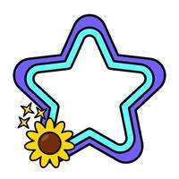 Star rainbow frame. Retro rainbow frame. Pop retro groovy frame with retro flowers. 16 vector