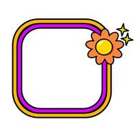 Retro rainbow frame. Square pop retro frame. Pop retro groovy frame with retro flowers. 09 vector