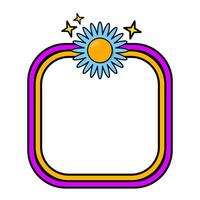 Retro rainbow frame. Square pop retro frame. Pop retro groovy frame with retro flowers. 05 vector