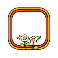 Retro rainbow frame. Square pop retro frame. Pop retro groovy frame with retro flowers. 03 vector