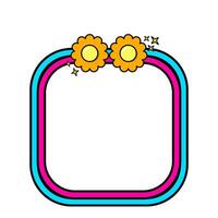 Retro rainbow frame. Square pop retro frame. Pop retro groovy frame with retro flowers. 06 vector