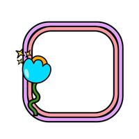 Retro rainbow frame. Square pop retro frame. Pop retro groovy frame with retro flowers. 10 vector