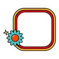 Retro rainbow frame. Square pop retro frame. Pop retro groovy frame with retro flowers. 02 vector