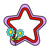 Star rainbow frame. Retro rainbow frame. Pop retro groovy frame with retro flowers. 12 vector