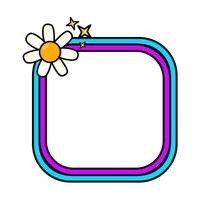 Retro rainbow frame. Square pop retro frame. Pop retro groovy frame with retro flowers. vector