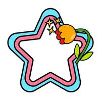 Star rainbow frame. Retro rainbow frame. Pop retro groovy frame with retro flowers. 20 vector