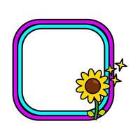 Retro rainbow frame. Square pop retro frame. Pop retro groovy frame with retro flowers. 04 vector