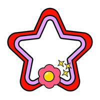 Star rainbow frame. Retro rainbow frame. Pop retro groovy frame with retro flowers. 11 vector
