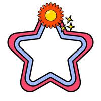 Star rainbow frame. Retro rainbow frame. Pop retro groovy frame with retro flowers. 15 vector