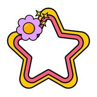 Star rainbow frame. Retro rainbow frame. Pop retro groovy frame with retro flowers. 18 vector