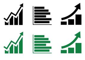 Check-mark bar growth chart, Stacked horizontal bar chart, Steady bar growth with arrow black and white icon set vector