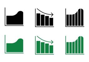 Graph with one curved line, Sloped line over vertical bars, Curved bar chart, black and white icon set vector