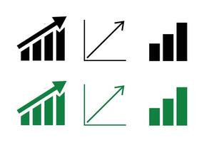 Sloped arrow bar chart, Rising arrow line, Three-bar growth chart black and white icon set vector