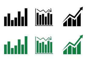 Uneven bar chart, Bar and line combo with zigzag, Bullish bar chart with arrow black and white icon set vector