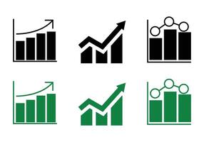 Bar chart with curve, Zigzag growth chart, Grouped bar and bubble chart black and white icon set vector