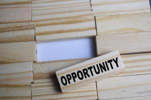 Concept of Opportunity Symbol. Wooden block with words Opportunity business photo