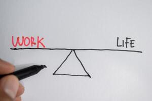 hand with writing Work life balance. Business and lifestyle concept photo