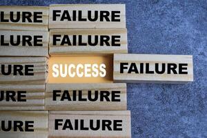 Concept of success and failure alternative options. Reaching to success after many failure or learning from mistakes photo