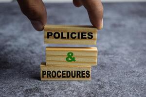 Concept of Policies and Procedures Symbol. Wooden block with words Policies and Procedures photo
