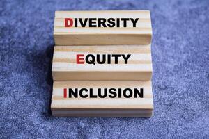 Concept of DEI - Diversity, Equity, Inclusion Symbol. Wooden block with words DEI photo